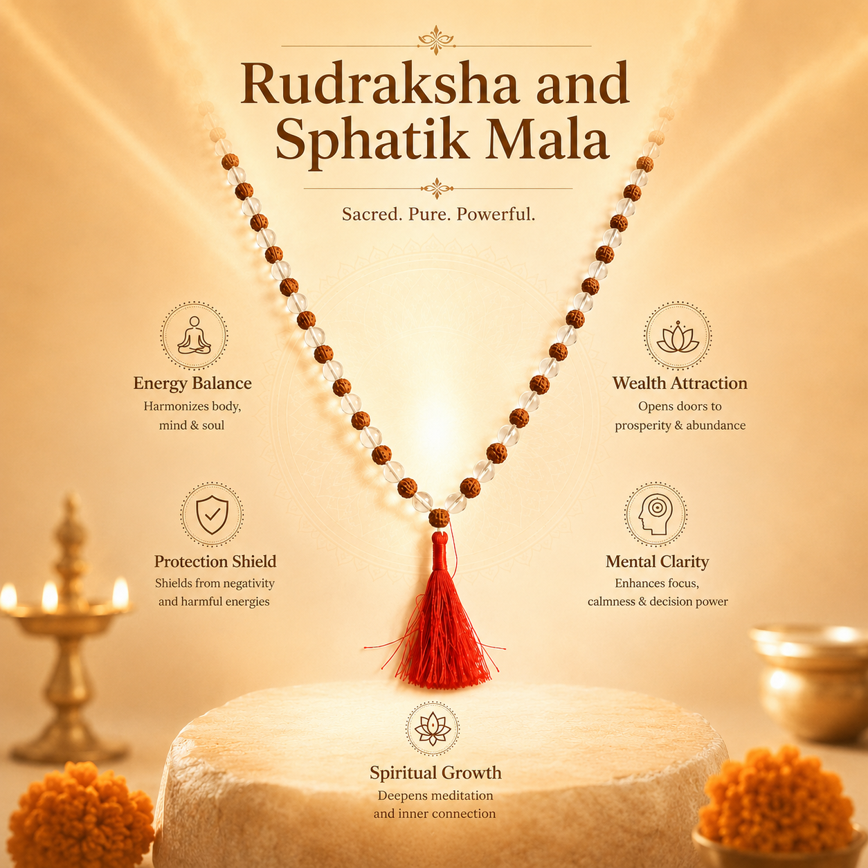 Rudraksha Sphatik Mala – Natural Beads & Crystal