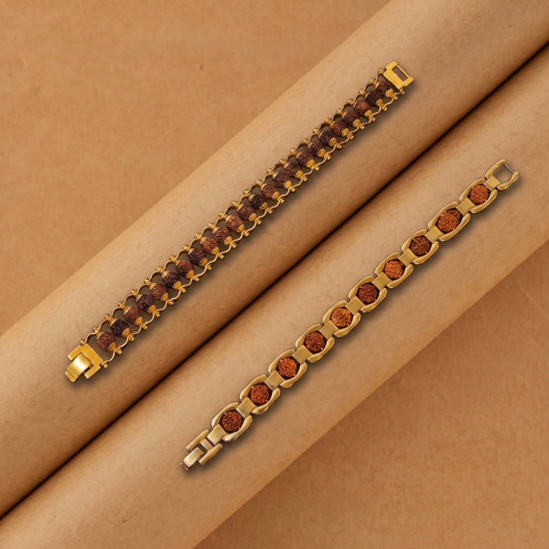 Classic + Premium Gold Plated Rudraksha Bracelet (Combo Pack)