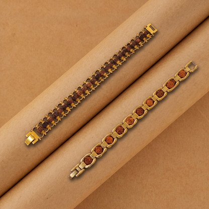 Classic + Premium Gold Plated Rudraksha Bracelet (Combo Pack)