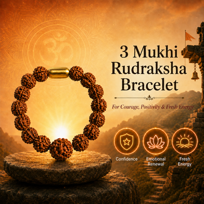 Three Mukhi Rudraksha bracelet with a mystical background