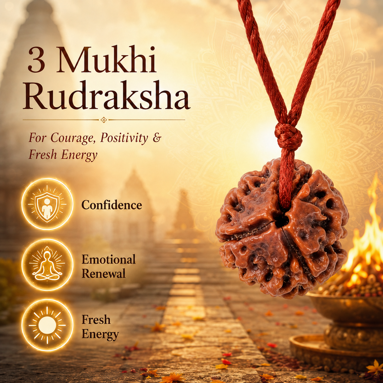 Nepali 3 Mukhi Rudraksha | Asli Teen Mukhi