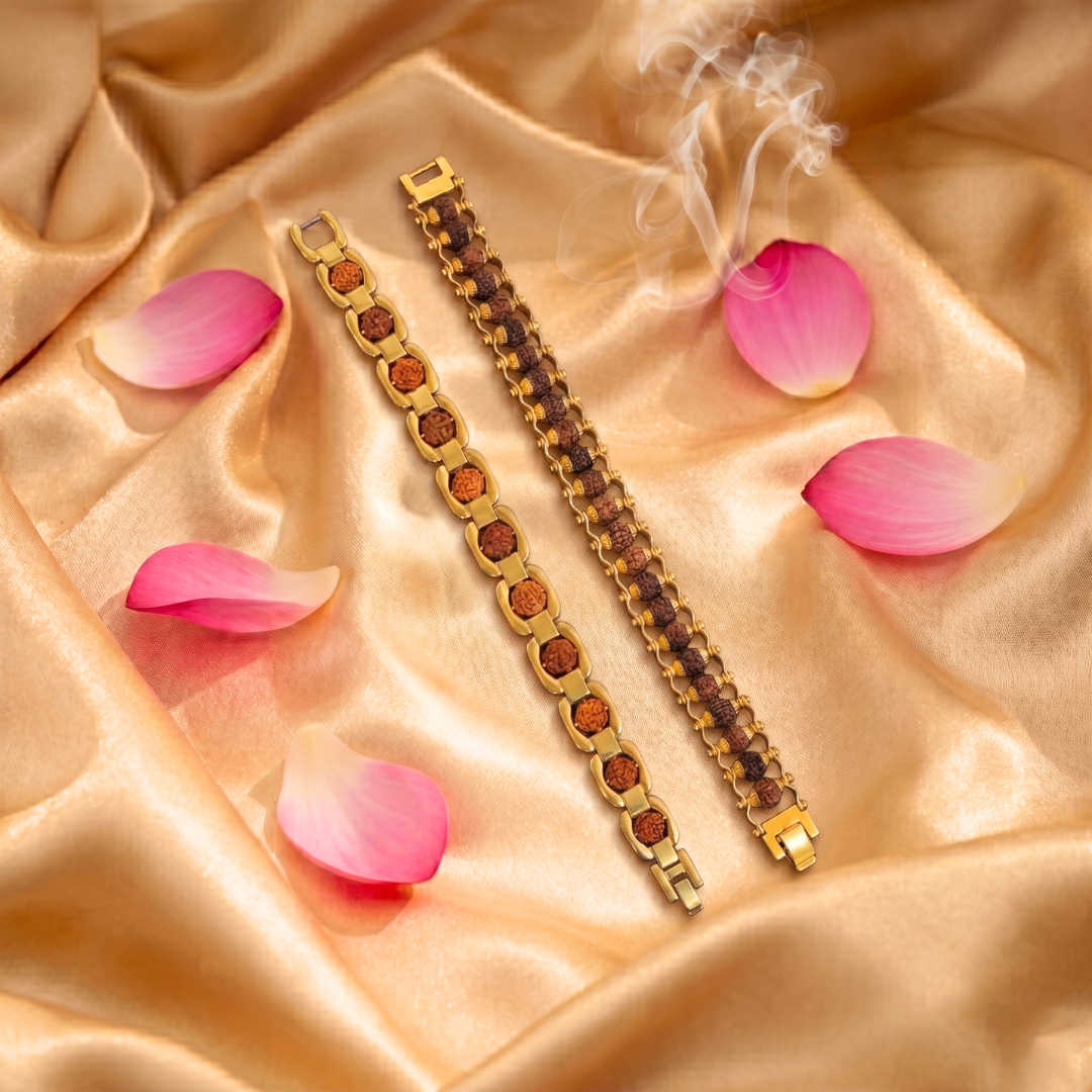 Classic + Premium Gold Plated Rudraksha Bracelet (Combo Pack)