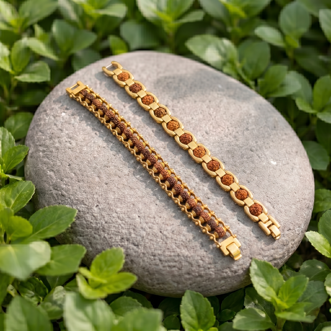 Classic + Premium Gold Plated Rudraksha Bracelet (Combo Pack)