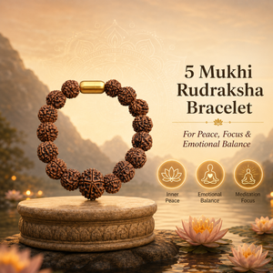 5 Mukhi Rudraksha Bracelet with mountain and water background