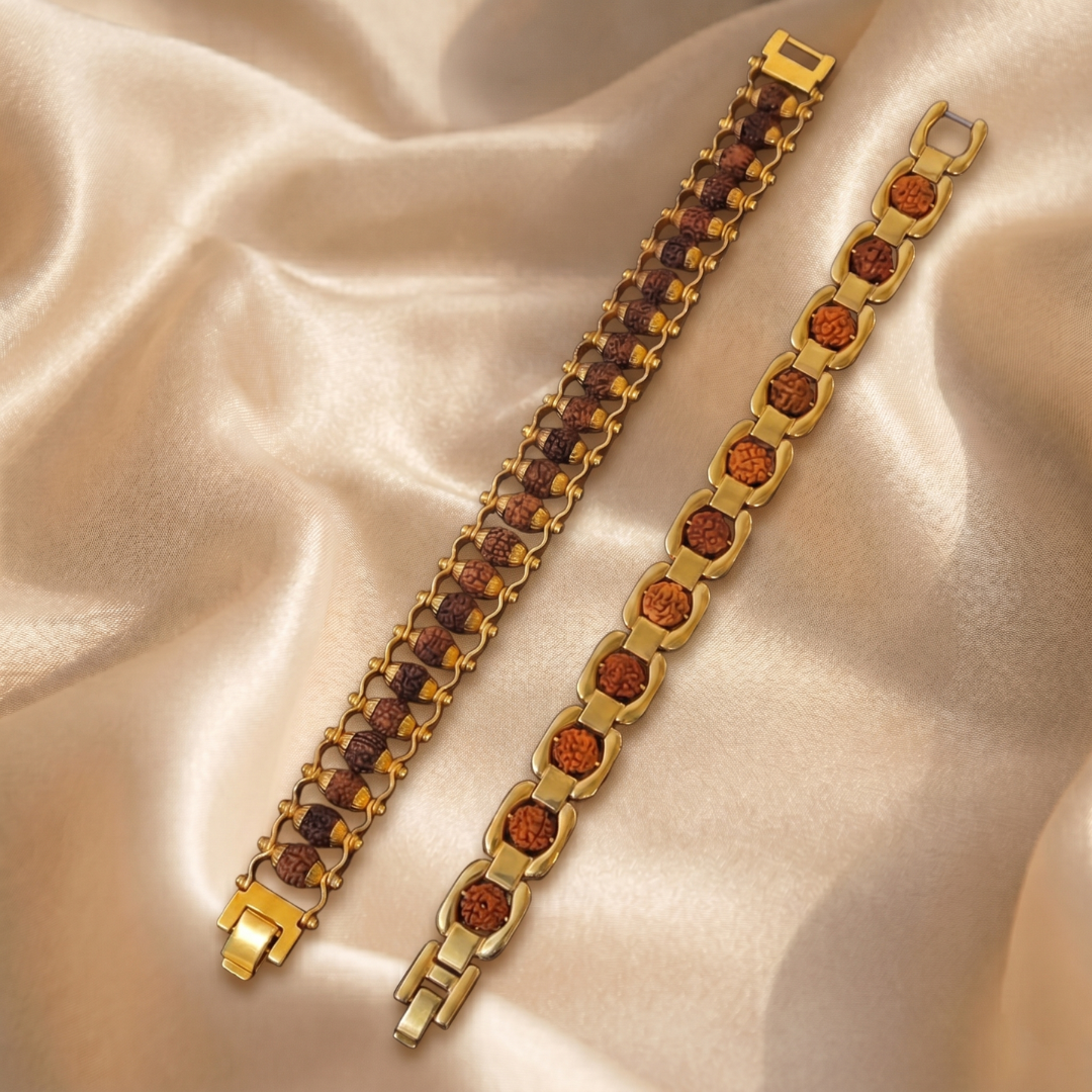 Classic + Premium Gold Plated Rudraksha Bracelet (Combo Pack)
