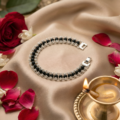 Silver Plated Karungali Bracelet | Natural Ebony Wood | For Strength, Stillness, and Evil Eye