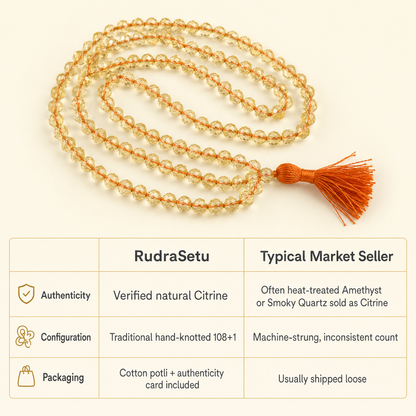 Natural Citrine Mala (108 Beads) - Meditation, Chanting & Healing