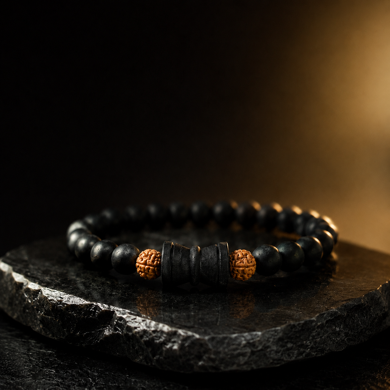 Karungali Damaru Bracelet – Elastic Ebony Wood Beads