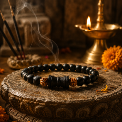 Karungali Damaru Bracelet – Elastic Ebony Wood Beads