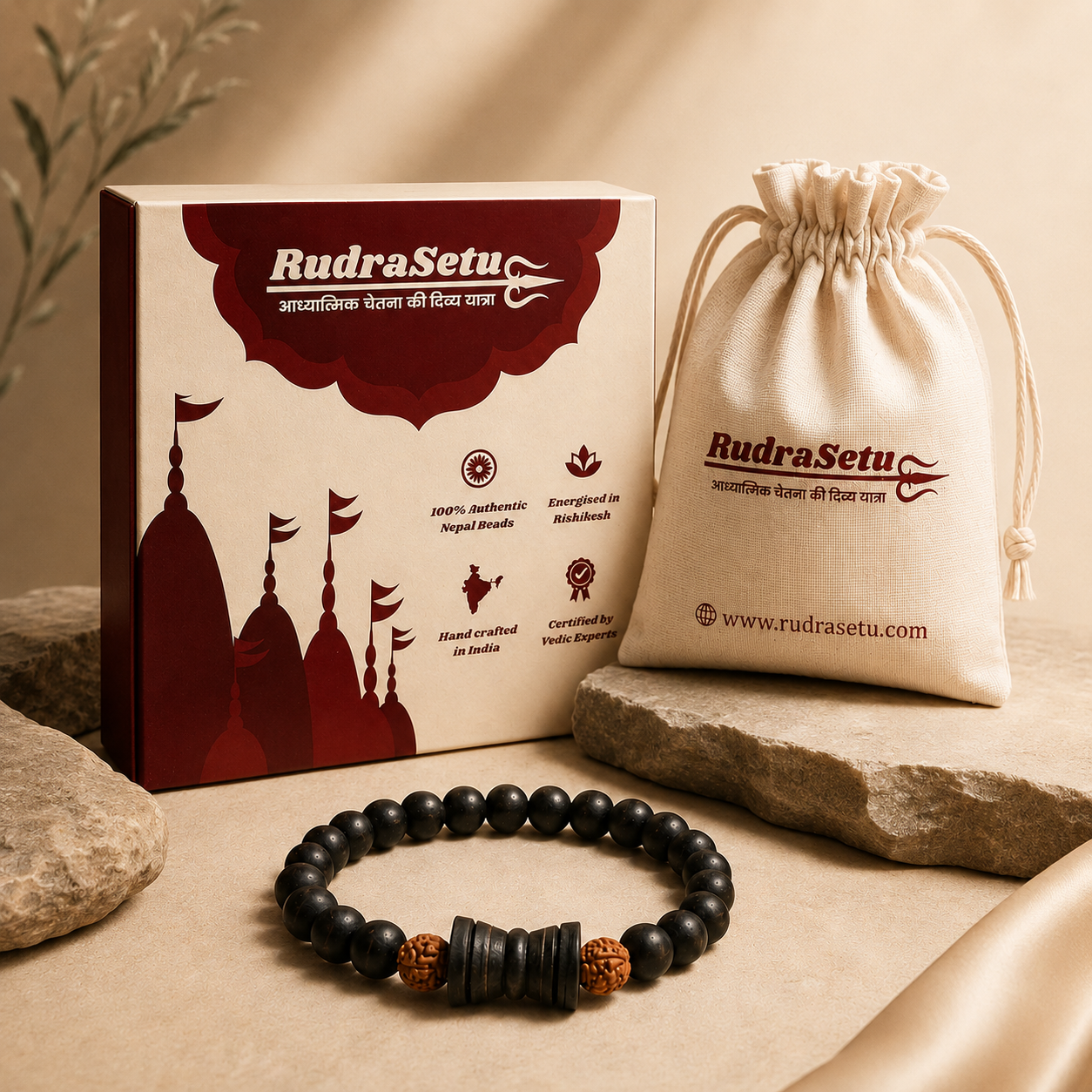 Karungali Damaru Bracelet – Elastic Ebony Wood Beads