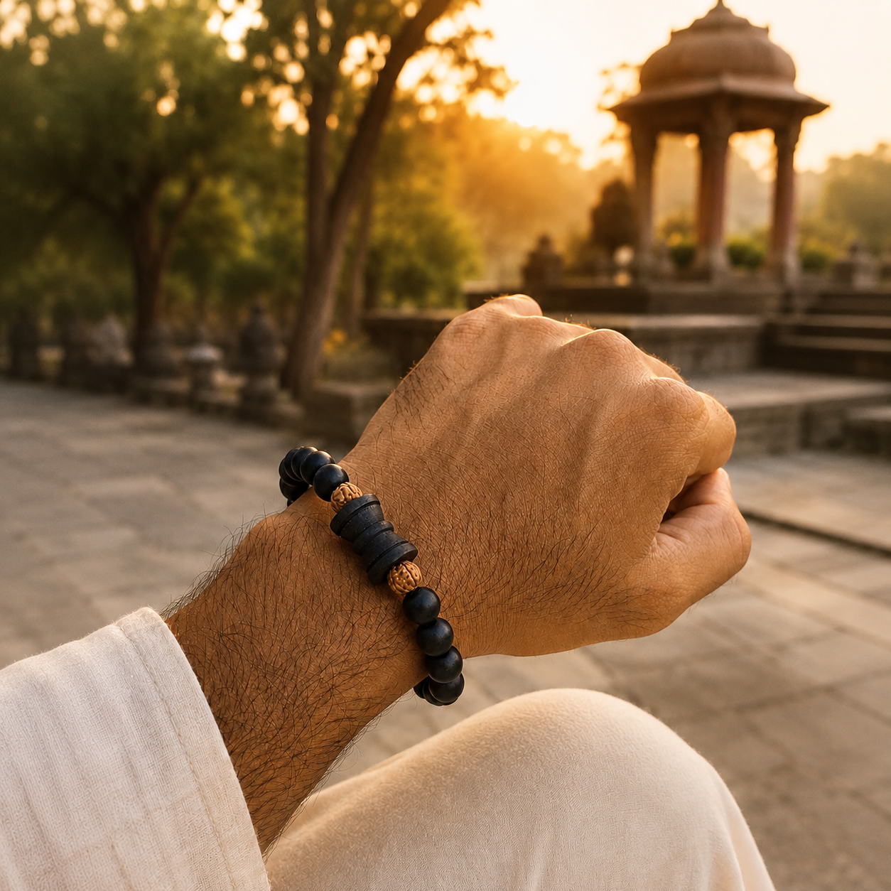 Karungali Damaru Bracelet – Elastic Ebony Wood Beads
