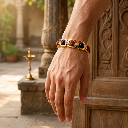 Premium Gold Plated Karungali-Rudraksha Bracelet