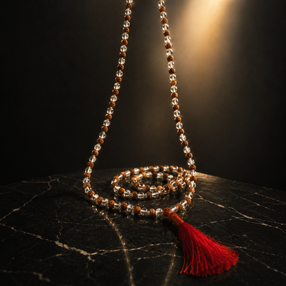 Rudraksha Sphatik Mala – Natural Beads & Crystal