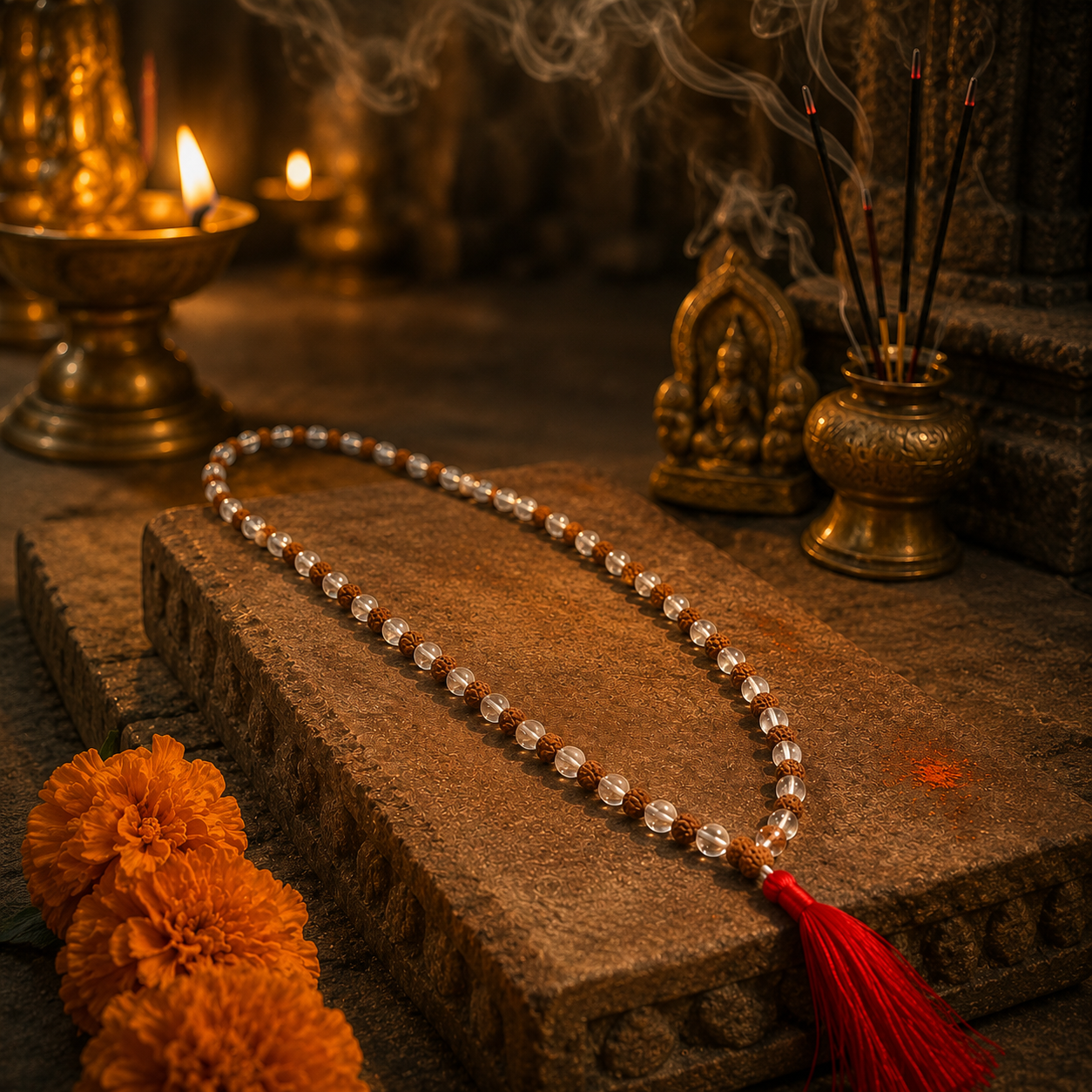 Rudraksha Sphatik Mala – Natural Beads & Crystal
