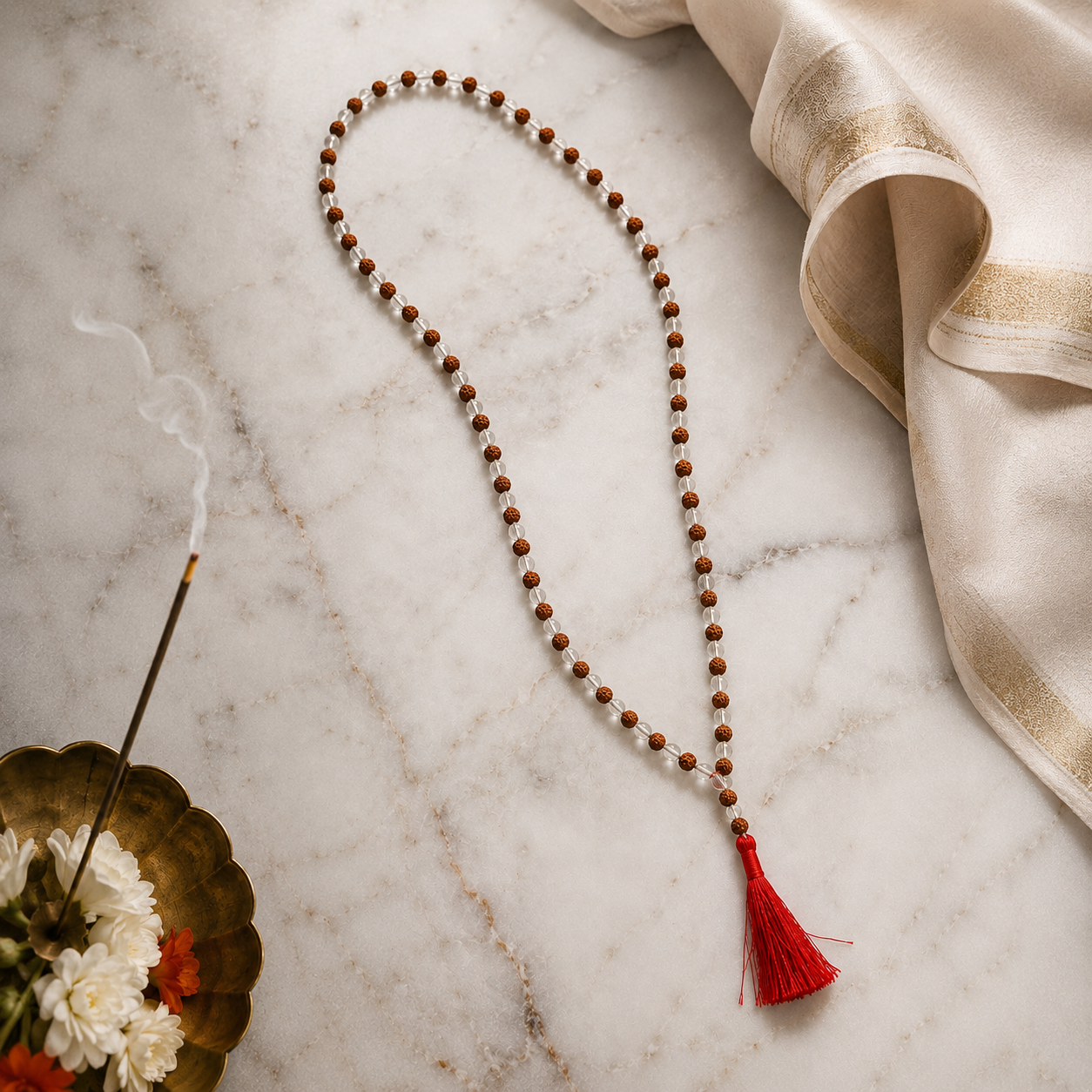 Rudraksha Sphatik Mala – Natural Beads & Crystal