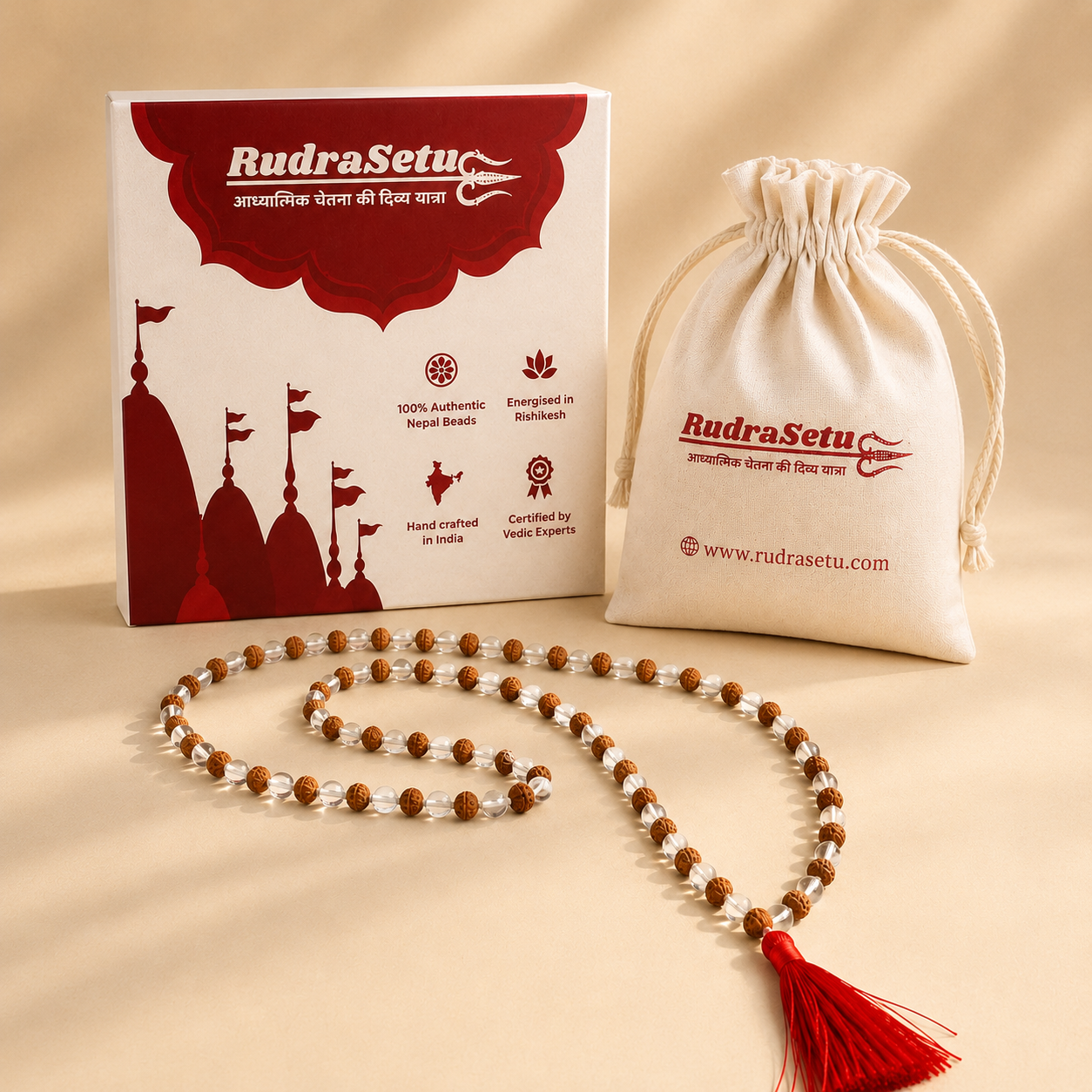Rudraksha Sphatik Mala – Natural Beads & Crystal