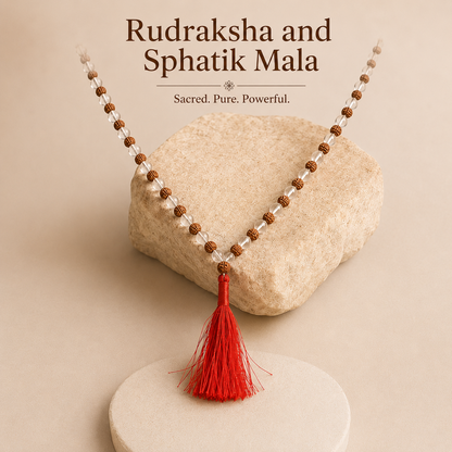 Rudraksha Sphatik Mala – Natural Beads & Crystal