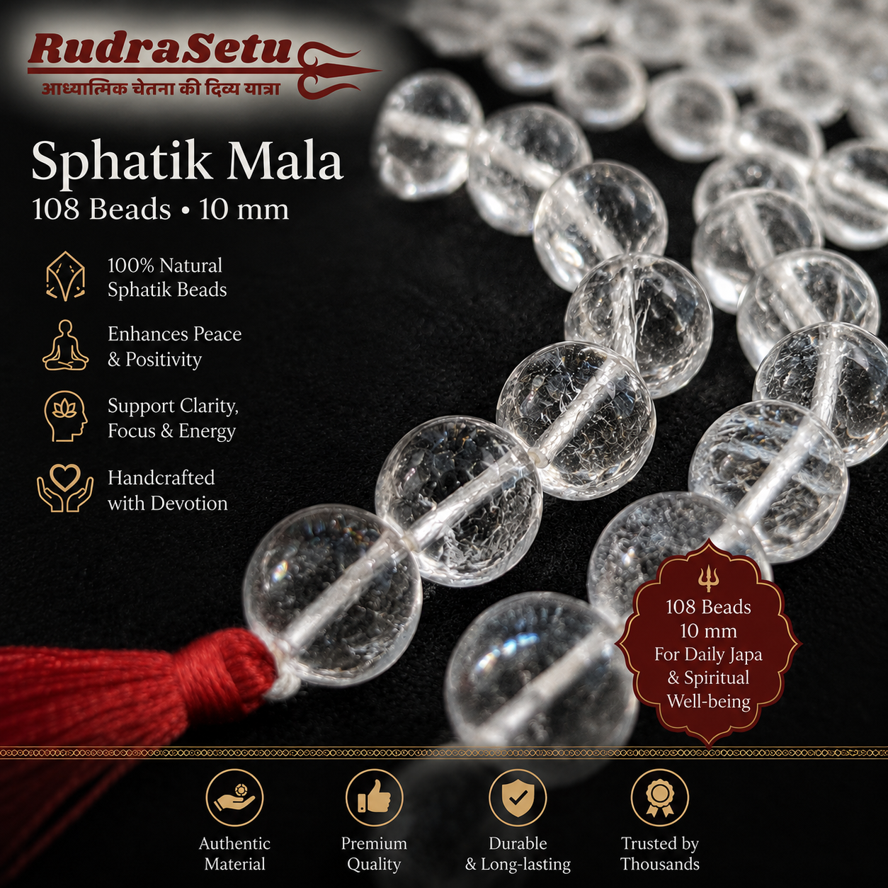 Authentic Sphatik Mala – 10mm Large Beads