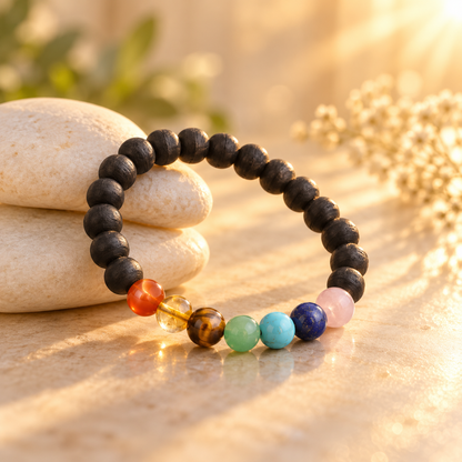 7 Chakra + Karungali Elastic Bracelet