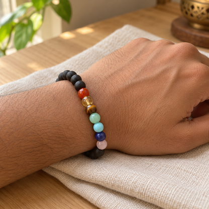7 Chakra + Karungali Elastic Bracelet