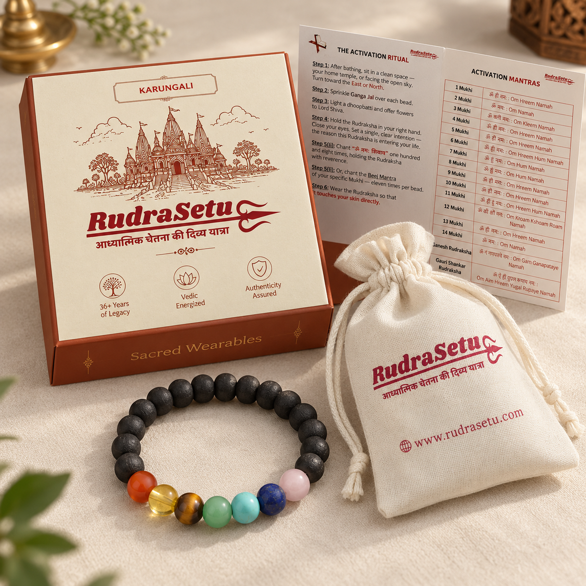 7 Chakra + Karungali Elastic Bracelet