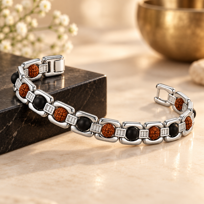 Silver Plated Rudraksha+Karungali Bracelet