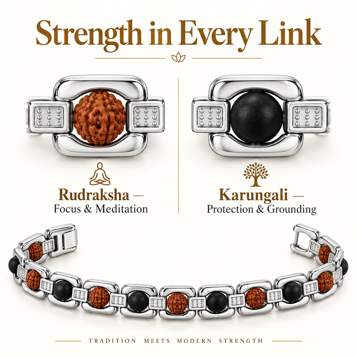 Silver Plated Rudraksha+Karungali Bracelet
