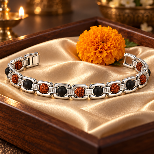 Silver Plated Rudraksha+Karungali Bracelet